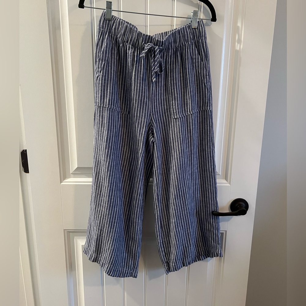 Thread & Supply Paper Bag Style Chambray/White Striped Cropped Ladies Pants SM